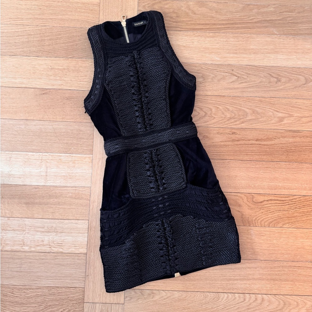 Balmain Black Textured Mini Dress